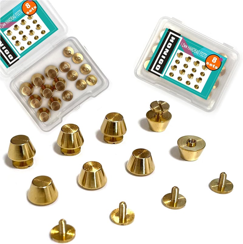 honigo 8 Pack Rivets Stud Handbag Purse Feet 1/2 inch Gold Flat Head Metal Solid Brass Studs Screw Back Feet 12mm Buckle Spikes Leathercraft for Leather Bag Totes DIY Craft - Image 1